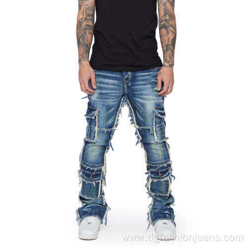 Vintage Wash Slim Fit Men Stacked Denim Jeans